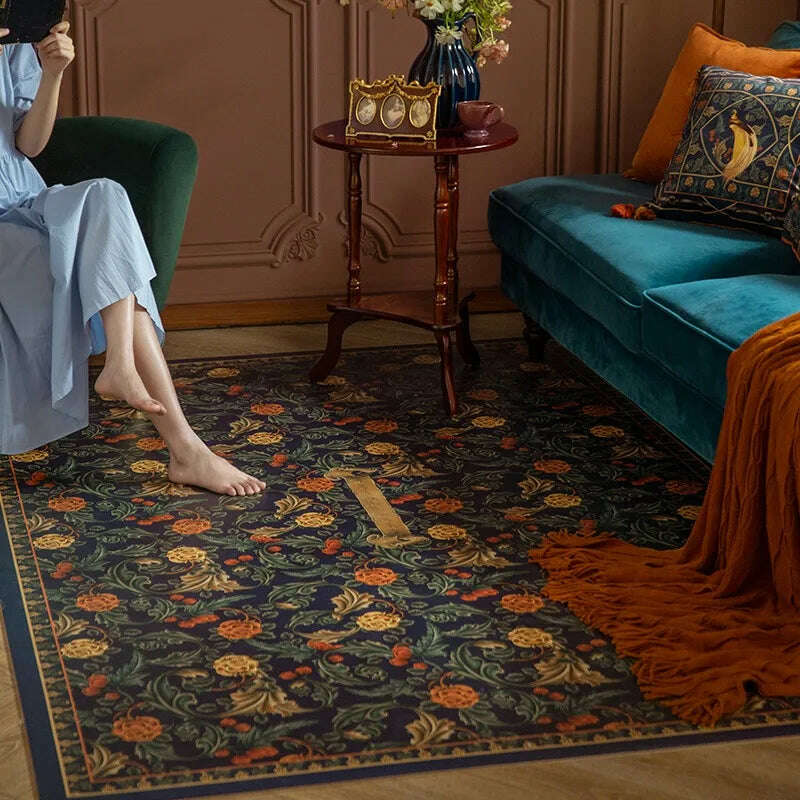 KIMLUD, Retro Living Room Waterproof Carpet Floral Pattern Kitchen PVC Carpet Anti-scratch Stain-resistant Cuttable Balcony Rug Alfombra, YM935-PG / 80x200cm, KIMLUD APPAREL - Womens Clothes