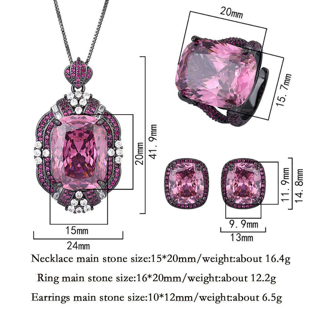 KIMLUD, Retro Luxury Lab Pink Quartz Gemstone Necklace Pendant Ring Earrings Cocktail Party Fine Jewelry Sets for Women Accessories Gift, KIMLUD Womens Clothes