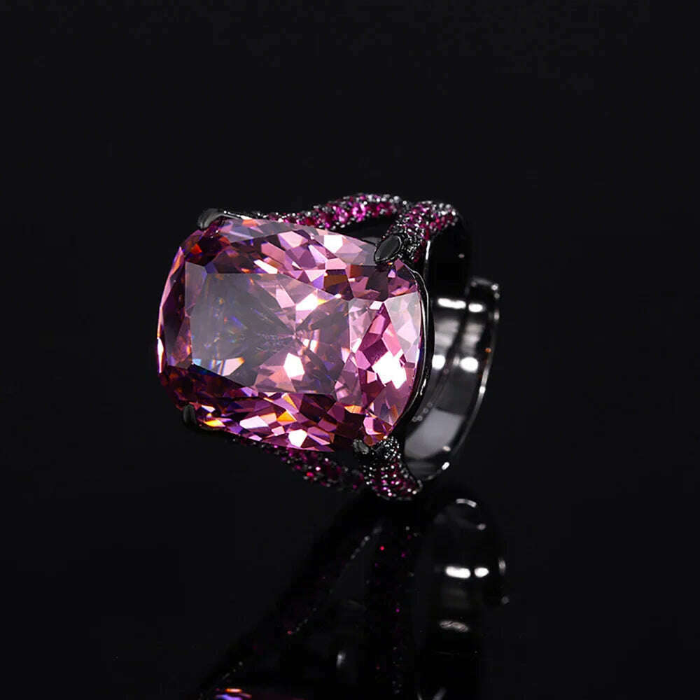 KIMLUD, Retro Luxury Lab Pink Quartz Gemstone Necklace Pendant Ring Earrings Cocktail Party Fine Jewelry Sets for Women Accessories Gift, Ring / resizable / 45cm, KIMLUD APPAREL - Womens Clothes
