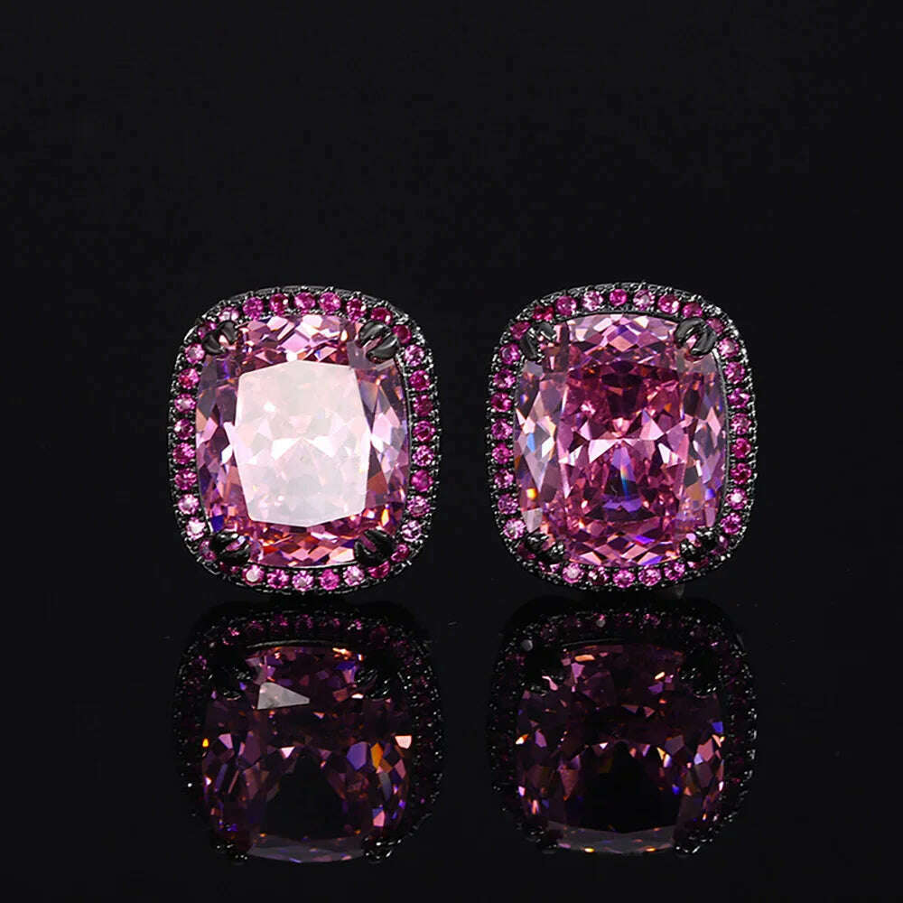 KIMLUD, Retro Luxury Lab Pink Quartz Gemstone Necklace Pendant Ring Earrings Cocktail Party Fine Jewelry Sets for Women Accessories Gift, Earrings / resizable / 45cm, KIMLUD APPAREL - Womens Clothes