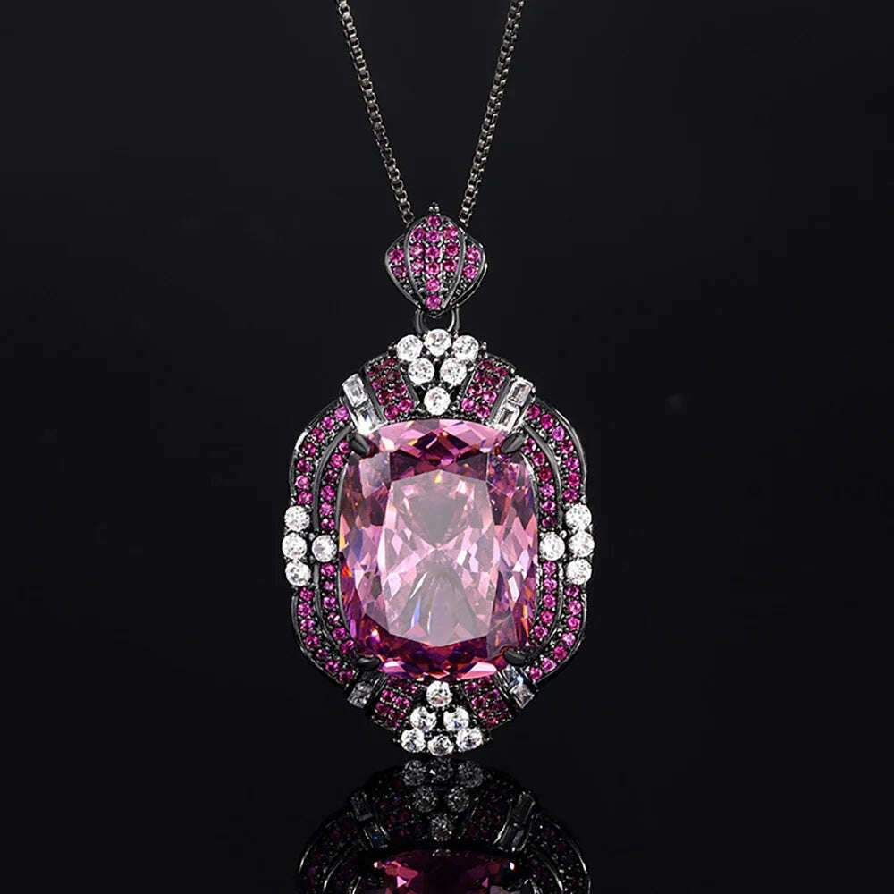 KIMLUD, Retro Luxury Lab Pink Quartz Gemstone Necklace Pendant Ring Earrings Cocktail Party Fine Jewelry Sets for Women Accessories Gift, Necklace / resizable / 45cm, KIMLUD APPAREL - Womens Clothes