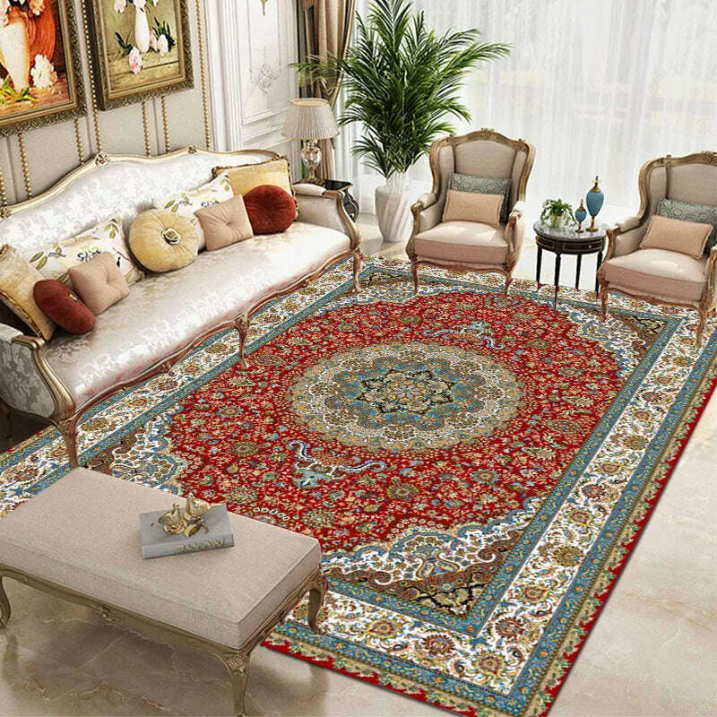 KIMLUD, Retro Persian Carpet For Living Room Non-slip American Carpet Bedroom Decor Parlor Anti-skid Retro Mat Study Office Large Carpet, KIMLUD Womens Clothes