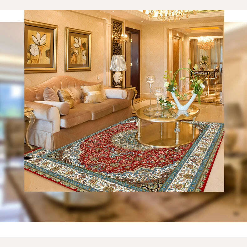 KIMLUD, Retro Persian Carpet For Living Room Non-slip American Carpet Bedroom Decor Parlor Anti-skid Retro Mat Study Office Large Carpet, KIMLUD Women's Clothes