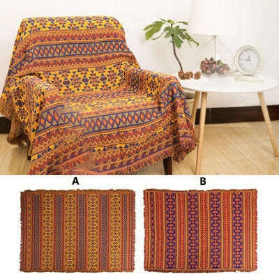 KIMLUD, Retro Plaid Winter Cotton Linen Woven Line Blanket Sofa Towel Knit Thickened Warm Pad Mat Bohemian Boho Throw Travel Bedspread, A / 90x90 CM / China, KIMLUD Womens Clothes