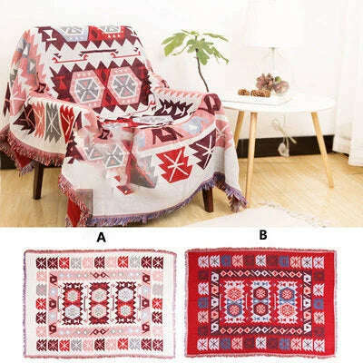 KIMLUD, Retro Plaid Winter Cotton Linen Woven Line Blanket Sofa Towel Knit Thickened Warm Pad Mat Bohemian Boho Throw Travel Bedspread, E / 90x90 CM / China, KIMLUD Womens Clothes