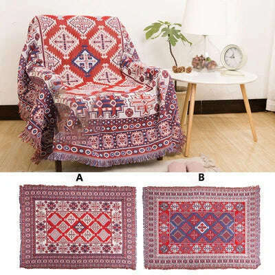 KIMLUD, Retro Plaid Winter Cotton Linen Woven Line Blanket Sofa Towel Knit Thickened Warm Pad Mat Bohemian Boho Throw Travel Bedspread, C / 90x90 CM / China, KIMLUD Womens Clothes