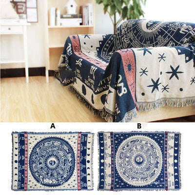 KIMLUD, Retro Plaid Winter Cotton Linen Woven Line Blanket Sofa Towel Knit Thickened Warm Pad Mat Bohemian Boho Throw Travel Bedspread, B / 90x90 CM / China, KIMLUD Womens Clothes