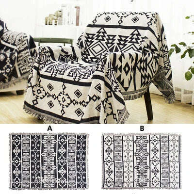 KIMLUD, Retro Plaid Winter Cotton Linen Woven Line Blanket Sofa Towel Knit Thickened Warm Pad Mat Bohemian Boho Throw Travel Bedspread, G / 90x90 CM / China, KIMLUD Womens Clothes