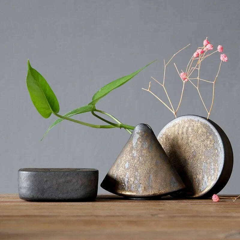 KIMLUD, Retro Tea Ceremony Flower Ware Rough Pottery Vase Ornaments Zen Flower Arrangement Decorative Ceramic Tabletop Vase Ornaments, KIMLUD Womens Clothes