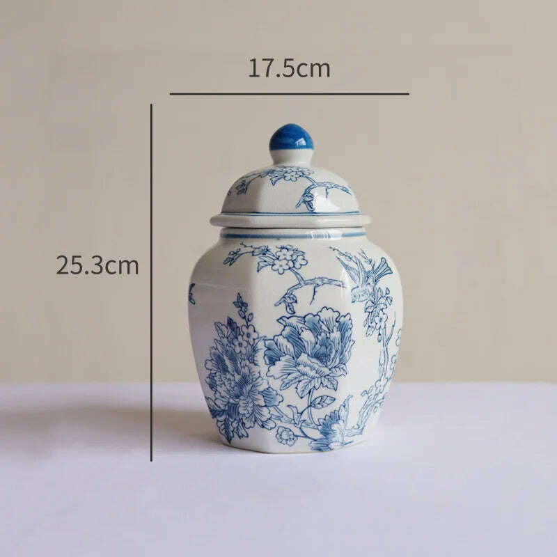 KIMLUD, Retro Vase Ice Cracked Blue and White Porcelain High Grade Feeling Flower Bottle Hydroponic Ceramic Vase Octagonal Storage Jar, S.jar, KIMLUD Womens Clothes