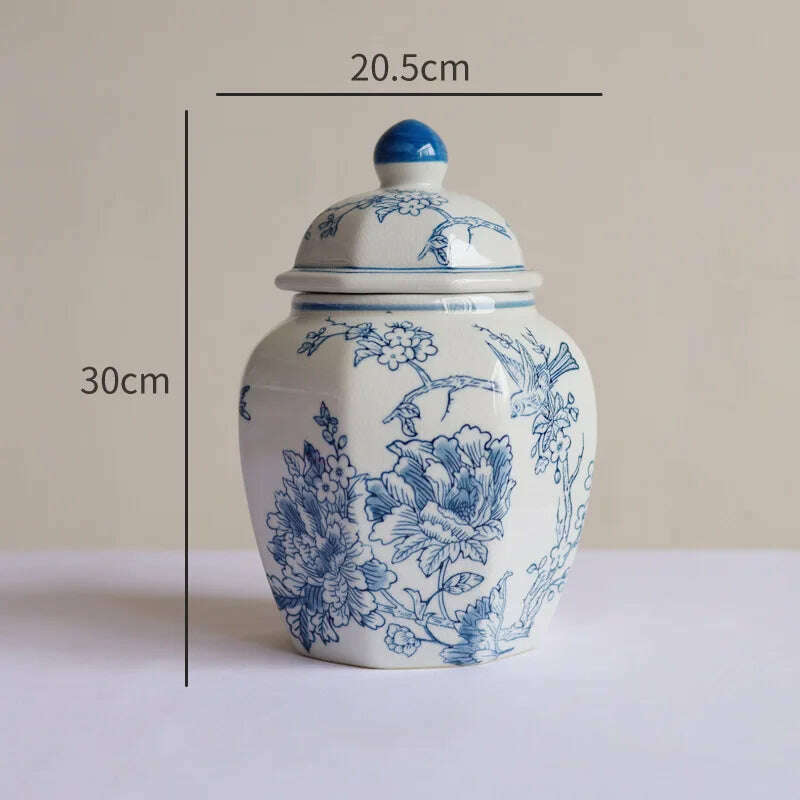 KIMLUD, Retro Vase Ice Cracked Blue and White Porcelain High Grade Feeling Flower Bottle Hydroponic Ceramic Vase Octagonal Storage Jar, L. jar, KIMLUD Womens Clothes