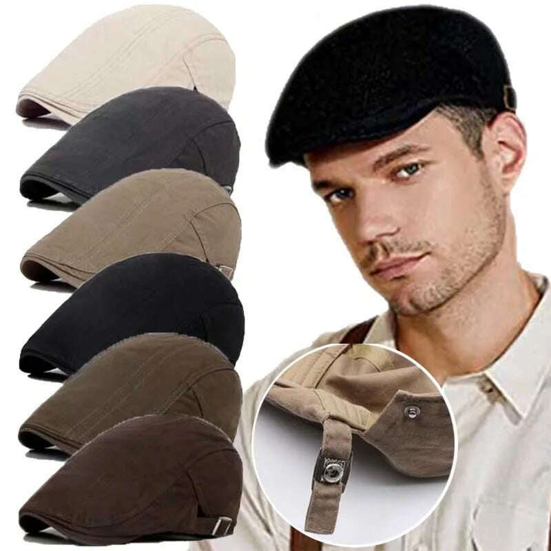 KIMLUD, Retro Western Newsboy Caps Berets Hat Summer Spring Adjustable Men Sun Hats Cotton Plain Beret Hat Flat Brim Leisure Men Caps, KIMLUD Womens Clothes