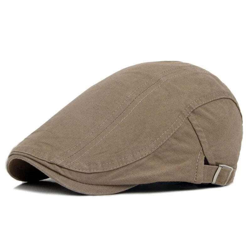KIMLUD, Retro Western Newsboy Caps Berets Hat Summer Spring Adjustable Men Sun Hats Cotton Plain Beret Hat Flat Brim Leisure Men Caps, Style A -Light Khaki, KIMLUD APPAREL - Womens Clothes