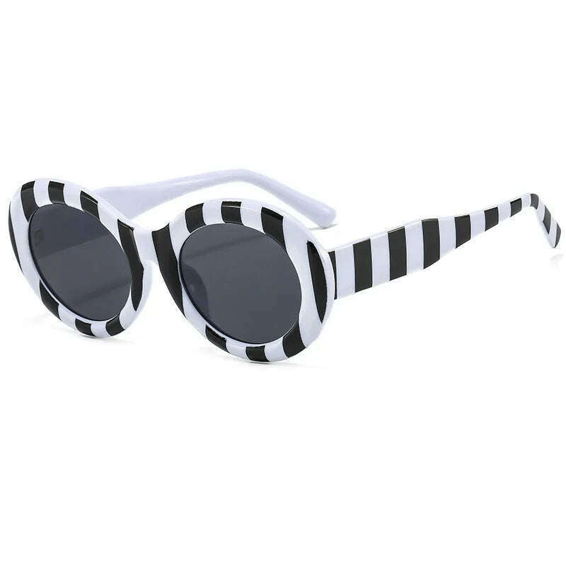 KIMLUD, Retro Zebra Stripe Print Oval Women Sunglasses Classic Round Sun Glasses Men 2022 New Vintage Luxury Fashion Decorative Eyewear, C1 / look picture, KIMLUD APPAREL - Womens Clothes