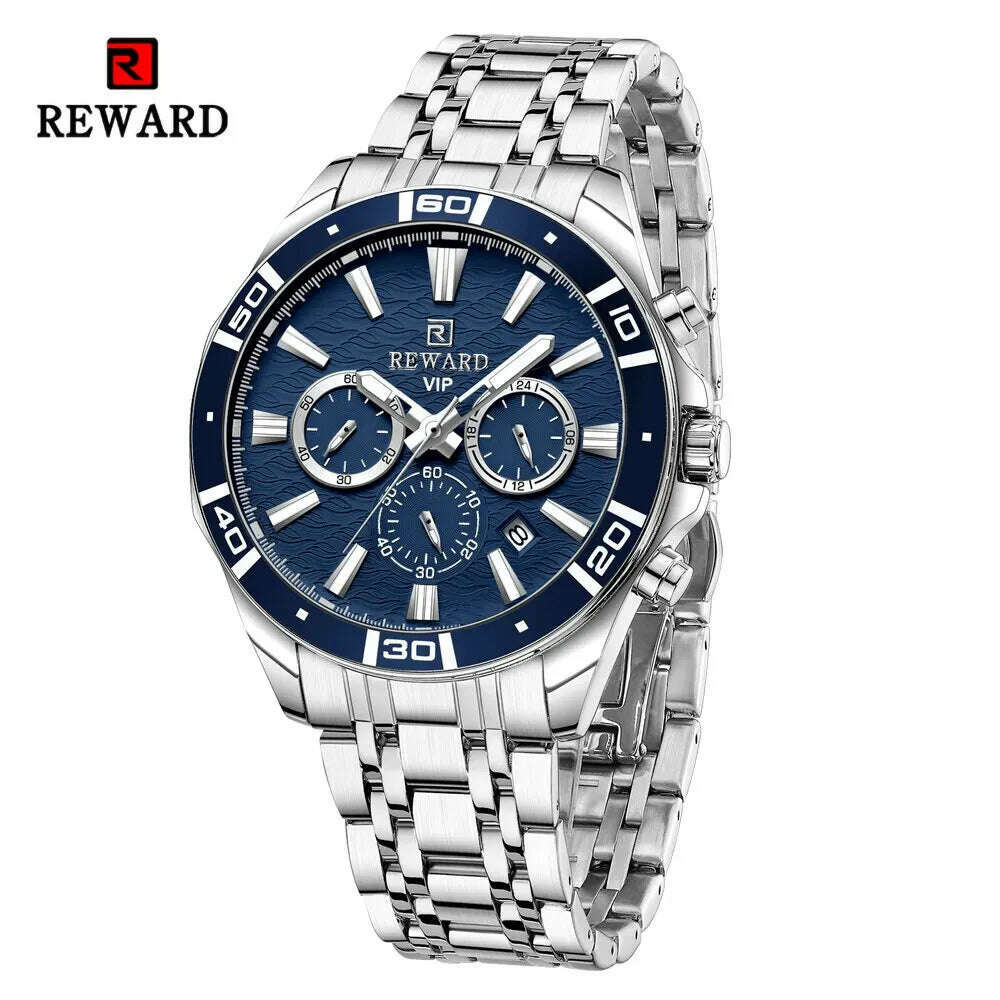 KIMLUD, REWARD Fashion Casual Watch for Men Stainless Quartz Wristwatch Waterproof Chronograph Luminous Date Business Mens Wrist Watches, KIMLUD Womens Clothes