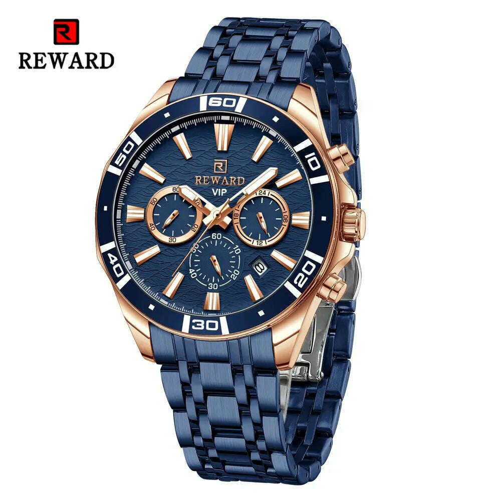 KIMLUD, REWARD Fashion Casual Watch for Men Stainless Quartz Wristwatch Waterproof Chronograph Luminous Date Business Mens Wrist Watches, RD81134M-C, KIMLUD APPAREL - Womens Clothes