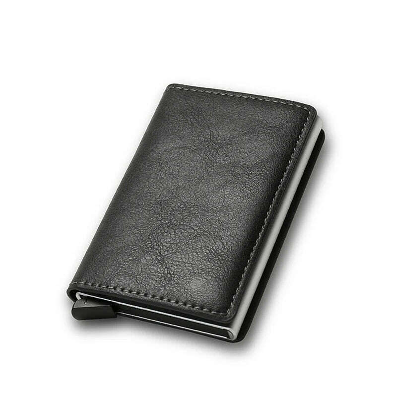 KIMLUD, Rfid Aluminum Men Wallet Card Holders Purse Carbon Fiber Men Business Slim Thin Smart Wallet Credit Cardholder Case Note Holder, Grey, KIMLUD Womens Clothes