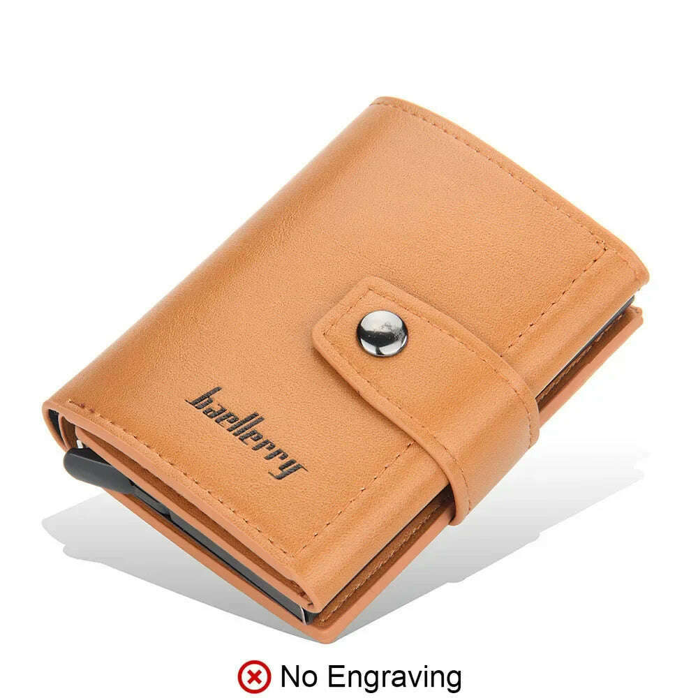KIMLUD, RFID Blocking Protection Men ID Credit Card Holder Wallet Leather Metal Aluminum Business Bank Card Case CreditCard Cardholder, Brown (No Name), KIMLUD Womens Clothes