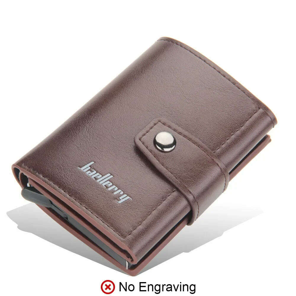 KIMLUD, RFID Blocking Protection Men ID Credit Card Holder Wallet Leather Metal Aluminum Business Bank Card Case CreditCard Cardholder, Coffee (No Name), KIMLUD Womens Clothes