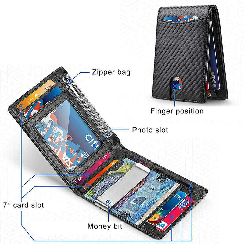 Rfid Business Card Holder Smart Wallets for Men Carbon Fiber Slim Thin Minimalist Wallet Custom Personalized Gift EDC - KIMLUD