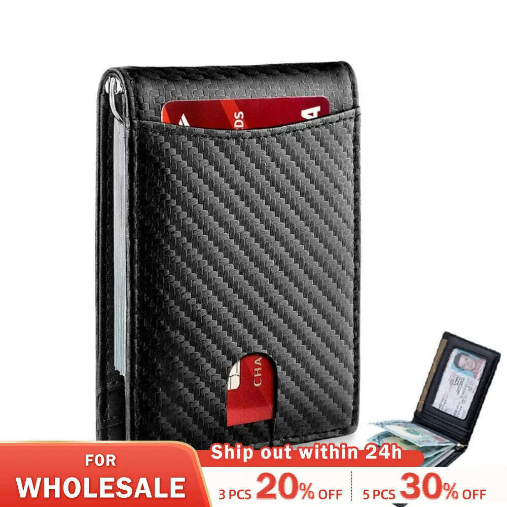 Rfid Carbon Fiber Men Wallets Card Holder Money Bag Slim Thin Mini Wallet Male Small Short Purse Black Walet Billfold Vallet - KIMLUD