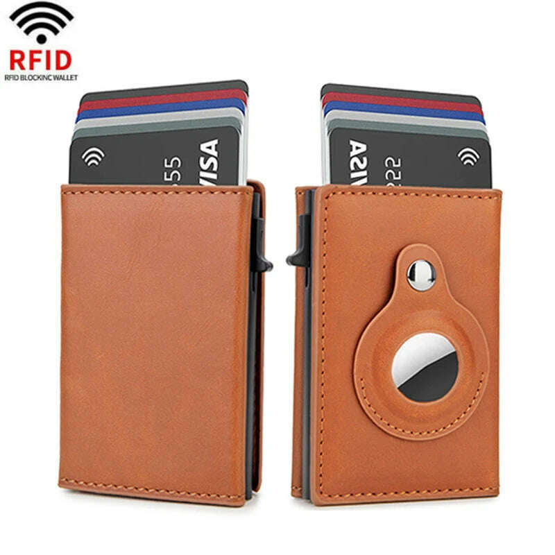 Rfid Credit Card Holder Magnet Wallet for Apple Airtag Men ID Cardholder Case for Air Tag Smart Leather Minimalistic Wallet Bag - KIMLUD