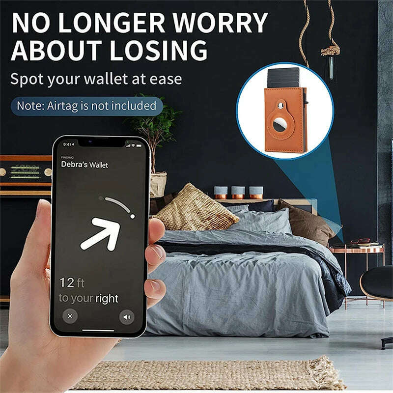 Rfid Credit Card Holder Magnet Wallet for Apple Airtag Men ID Cardholder Case for Air Tag Smart Leather Minimalistic Wallet Bag - KIMLUD