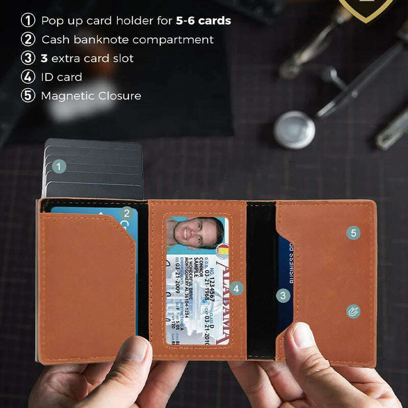 Rfid Credit Card Holder Magnet Wallet for Apple Airtag Men ID Cardholder Case for Air Tag Smart Leather Minimalistic Wallet Bag - KIMLUD