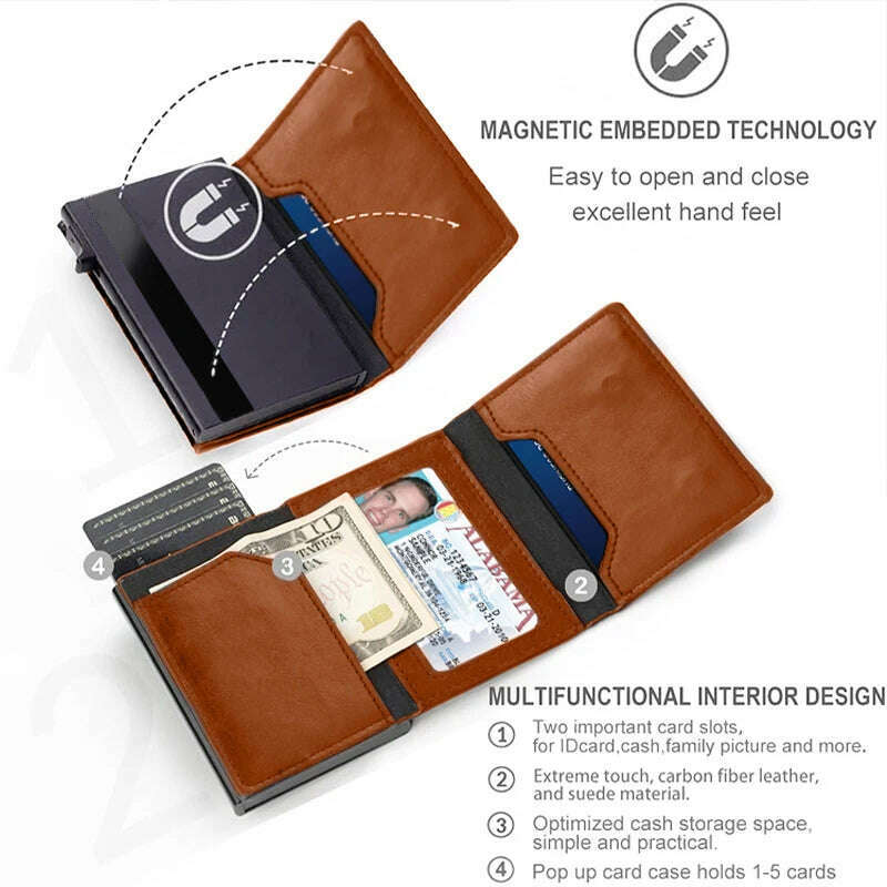Rfid Credit Card Holder Magnet Wallet for Apple Airtag Men ID Cardholder Case for Air Tag Smart Leather Minimalistic Wallet Bag - KIMLUD