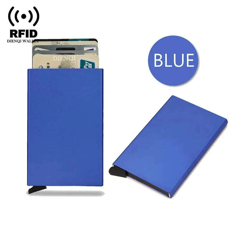 Rfid Credit Card Holder Metal Thin Slim Smart Wallet Men Women Wallets Pop Up Minimalist Small Black Purse Mini Walets for Men - KIMLUD