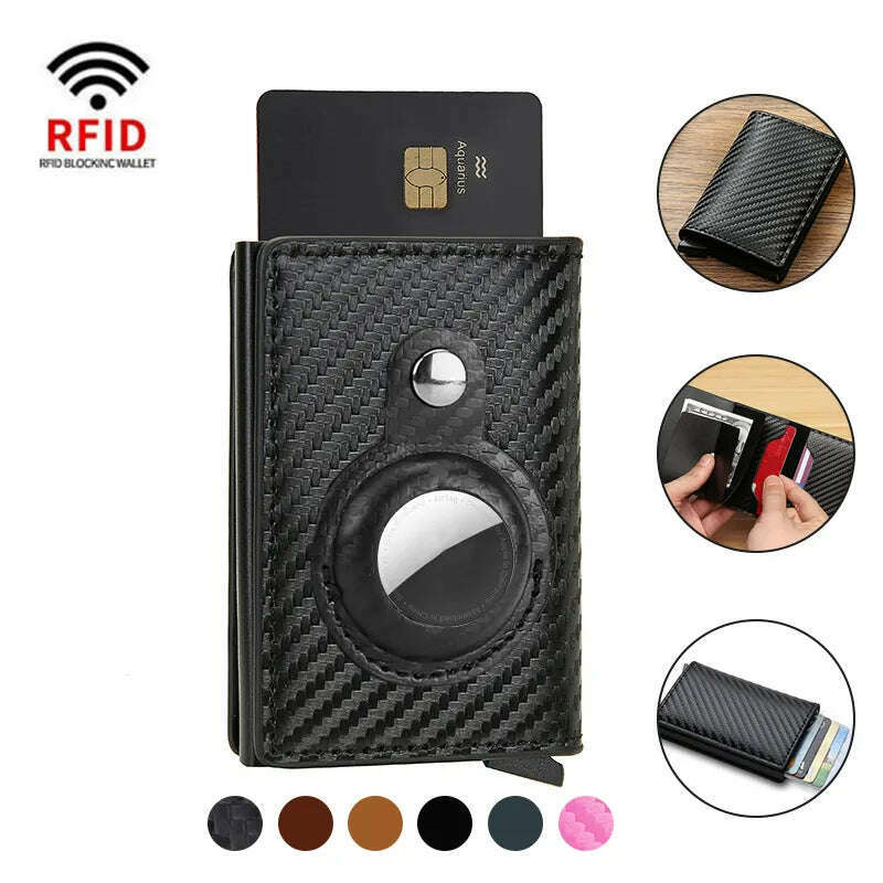 Rfid Credit Card Holder Wallet For AirTag Men Women Wallets Money Bags Leather Wallet For Apple Air Tag Purses Smart Wallet - KIMLUD