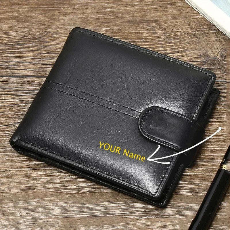 KIMLUD, Rfid Genuine Leather Wallet Men with Coin Pocket Dollar Personalised Wallet Real Leather Purse for Men, Black custom Name, KIMLUD Womens Clothes