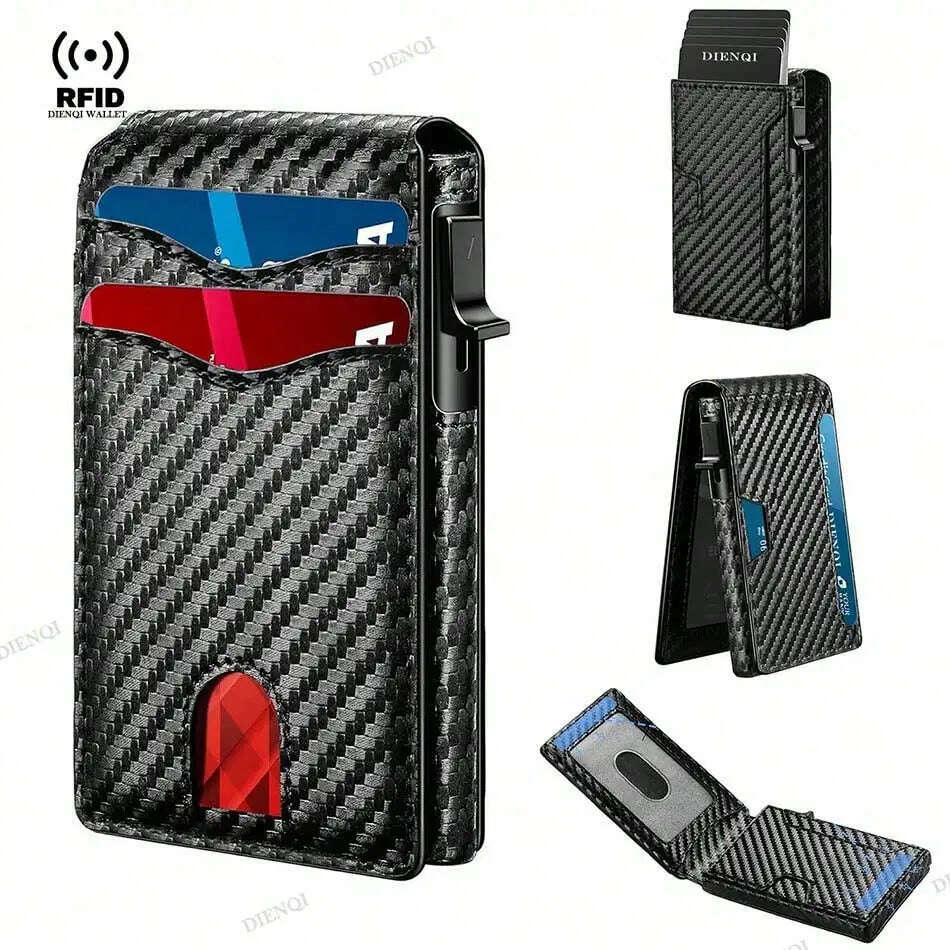 KIMLUD, RFID Smart Men Wallets Anti-Theft Magnet Credit Card Holder Front Pocket Carbon Fiber Minimalist Wallet Bank Cardholder Case, KIMLUD Womens Clothes