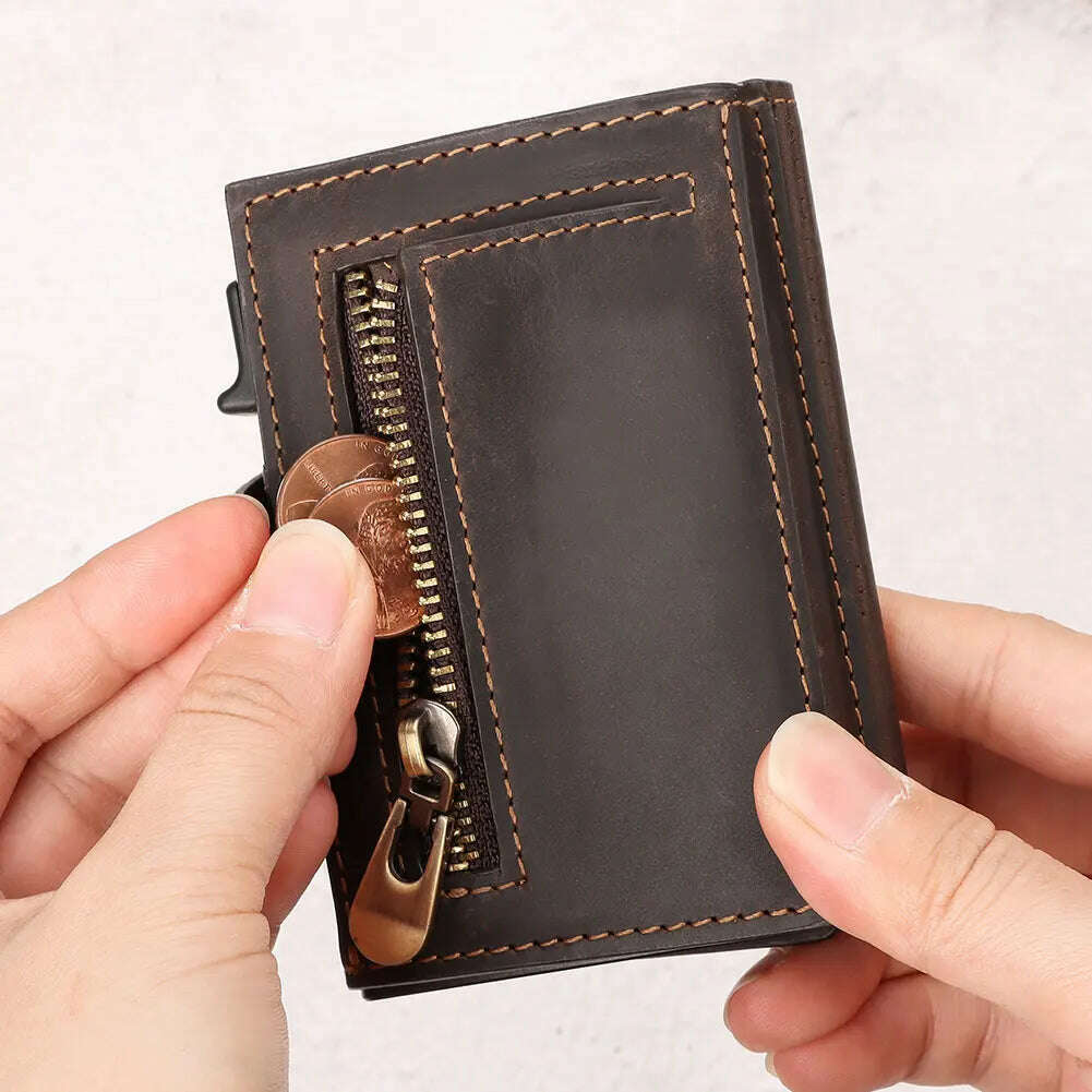 KIMLUD, RFID Smart Pop Up Card Wallet for Men Genuine Leather Card Case for 8-10 Cards Slim Women Zip Coin Purse with Notes Compartment, KIMLUD Womens Clothes