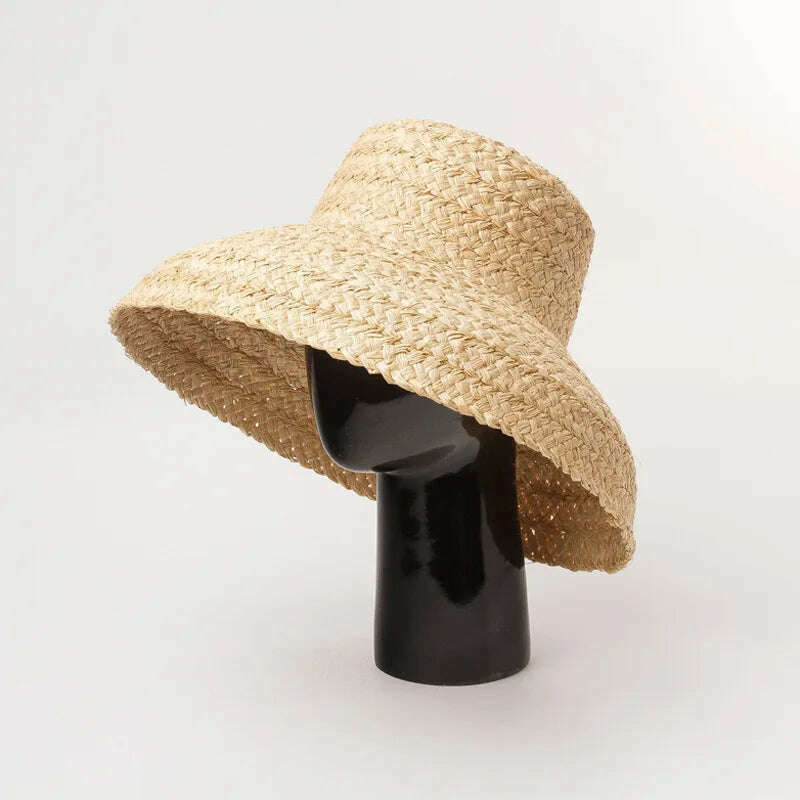 KIMLUD, RH Factory Customized New Natural Straw Caps Wide Brim UV Protection Big Sun Cap, KIMLUD Womens Clothes