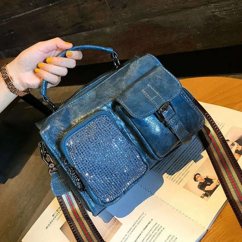 KIMLUD, Rhinestone Designer Luxury Handbag Fashion Diamond Multipurpose Leather Crossbody Bag For Women 2022 Brand Delicate Shoulder Bag, blue, KIMLUD Womens Clothes