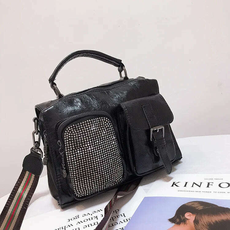 KIMLUD, Rhinestone Designer Luxury Handbag Fashion Diamond Multipurpose Leather Crossbody Bag For Women 2022 Brand Delicate Shoulder Bag, black, KIMLUD Womens Clothes