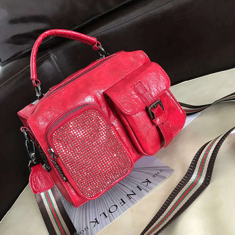 KIMLUD, Rhinestone Designer Luxury Handbag Fashion Diamond Multipurpose Leather Crossbody Bag For Women 2022 Brand Delicate Shoulder Bag, red, KIMLUD Womens Clothes