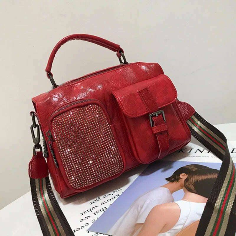 KIMLUD, Rhinestone Designer Luxury Handbag Fashion Diamond Multipurpose Leather Crossbody Bag For Women 2022 Brand Delicate Shoulder Bag, KIMLUD Womens Clothes