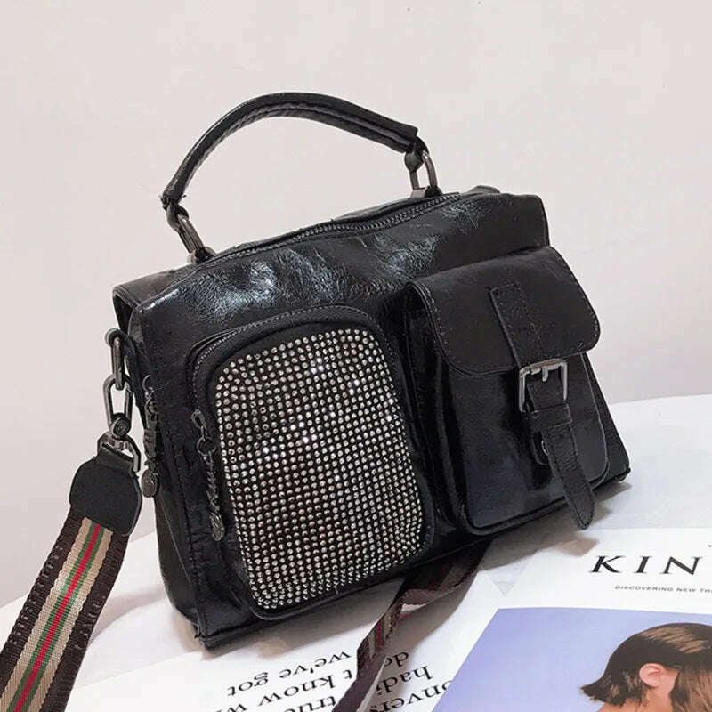 KIMLUD, Rhinestone Designer Luxury Handbag Fashion Diamond Multipurpose Leather Crossbody Bag For Women 2022 Brand Delicate Shoulder Bag, KIMLUD Womens Clothes