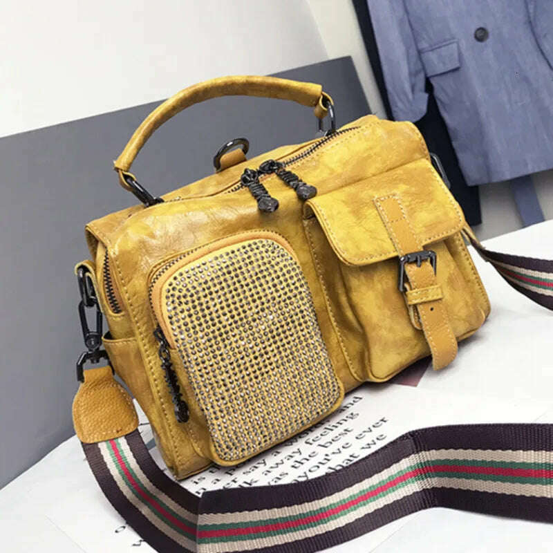 KIMLUD, Rhinestone Designer Luxury Handbag Fashion Diamond Multipurpose Leather Crossbody Bag For Women 2022 Brand Delicate Shoulder Bag, KIMLUD Womens Clothes