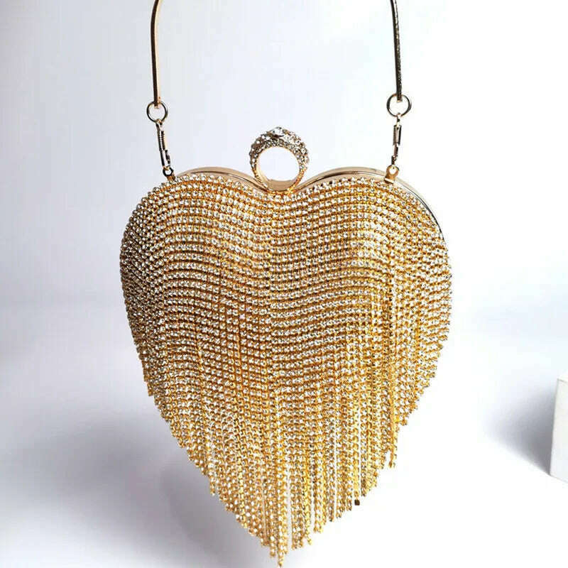 Rhinestone Evening Bag Heart Pattern Silver Clutch Womens Fashion Diamond Banquet Clutch And Purse Wedding Bridal Prom Wallets - KIMLUD
