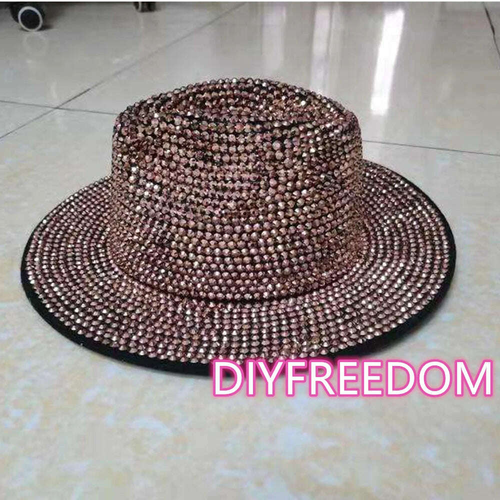 KIMLUD, Rhinestone fedora Jazz Hats Cowboy Hat For Women And Men Double-sided Color Cap Red With Black diamond fedora Wholesale 2021, 04 / China / 56-58cm, KIMLUD Womens Clothes