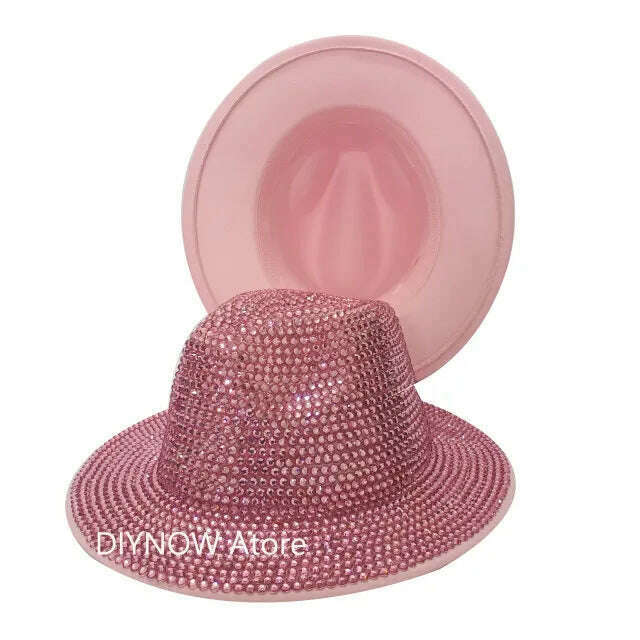 KIMLUD, Rhinestone fedora Jazz Hats Cowboy Hat For Women And Men Double-sided Color Cap Red With Black diamond fedora Wholesale 2021, 12 / China / 56-58cm, KIMLUD Womens Clothes