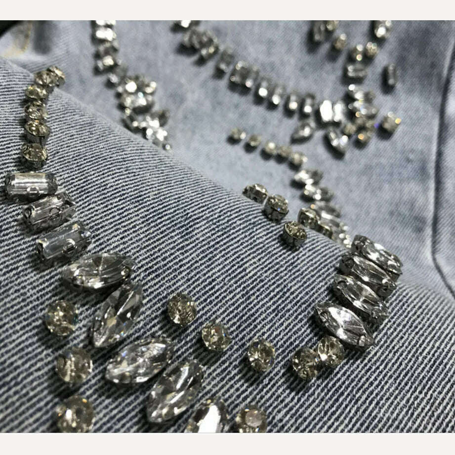 Rhinestone jeans women spring summer Heavy Industry fashion Beads High Waist Loose Straight Casual cross pants - KIMLUD