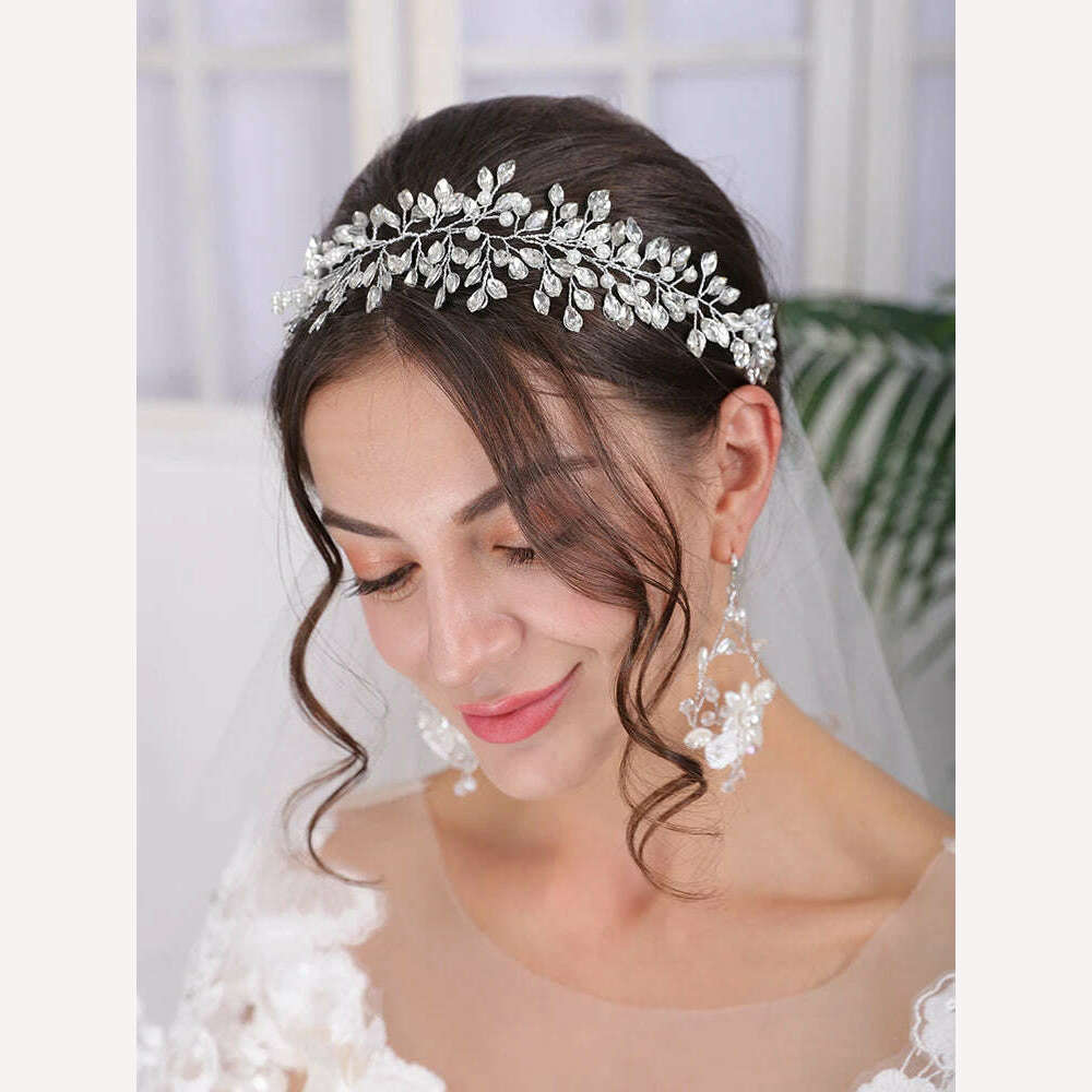 KIMLUD, Rhinestones Wedding Accessories Decoration bride to be Headwear Shiny Vintage fascinator hat for women, KIMLUD Womens Clothes