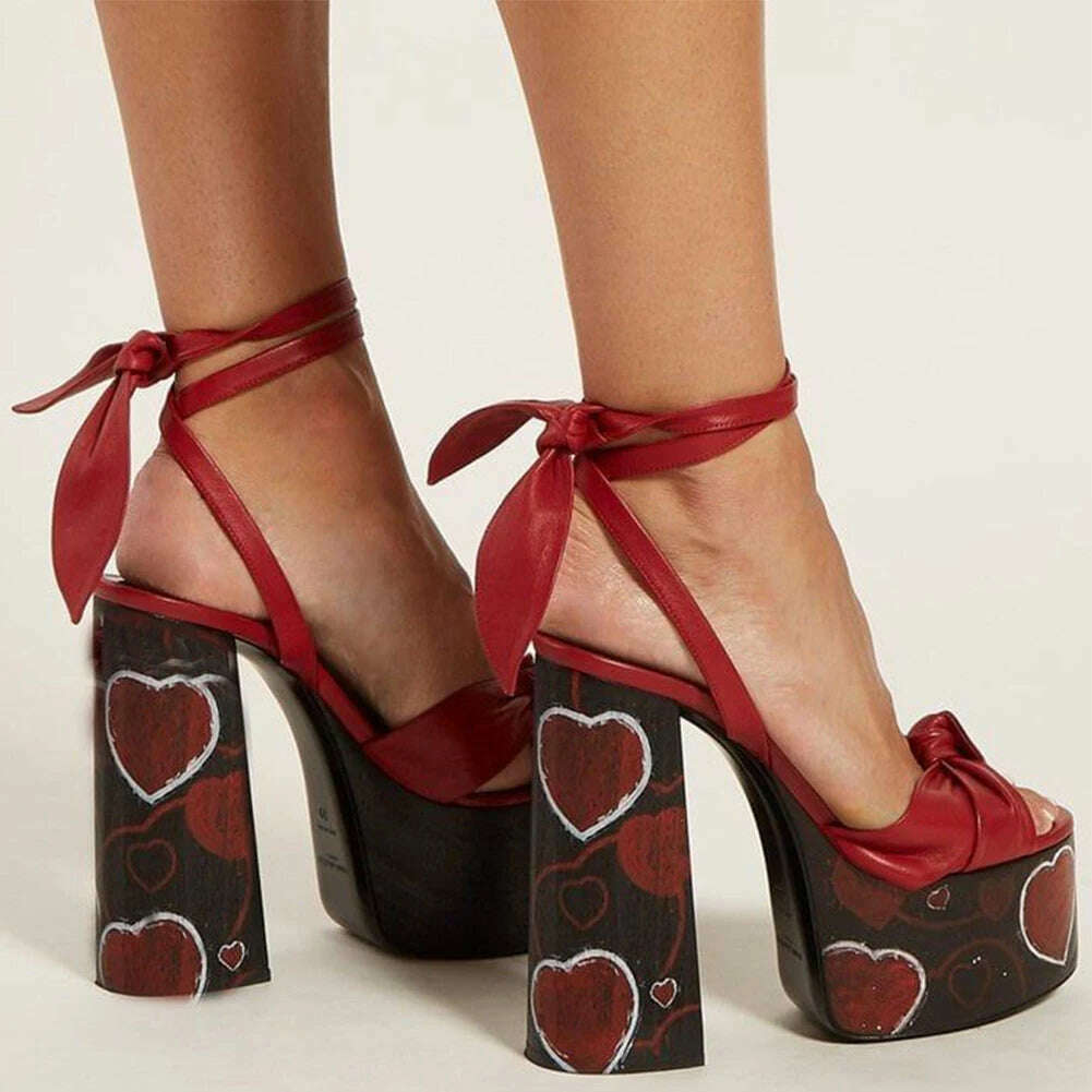 KIMLUD, RIBETRINI Big Size 34-43 Luxury Brand Female Runway Show Platform Sandals  Summer Party Sandals Women Heart-Printed Shoes Woman, KIMLUD Womens Clothes