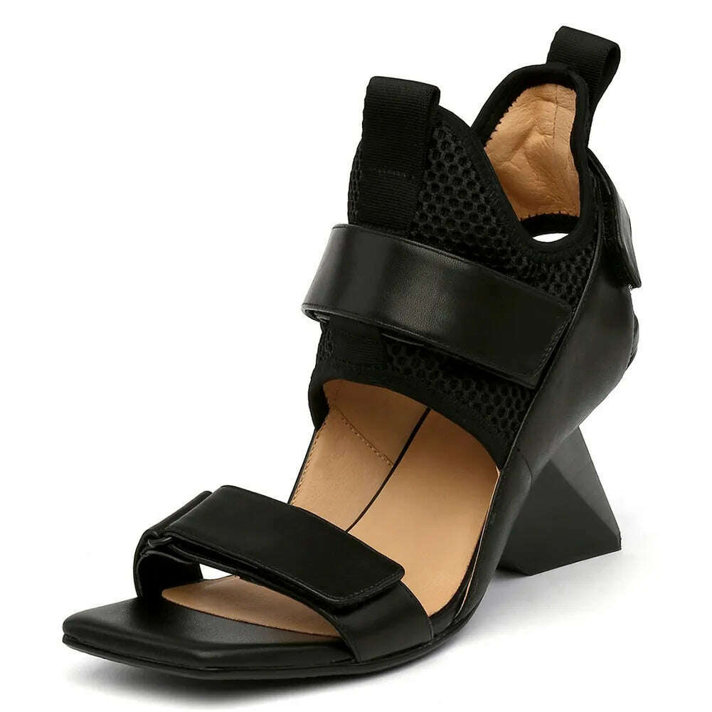 KIMLUD, RIBETRINI New Lady Genuine Leather Shoes Woman Luxury Brand Design Gladiator Boots Women 2020 Summer Party High Heels Sandals, KIMLUD Womens Clothes