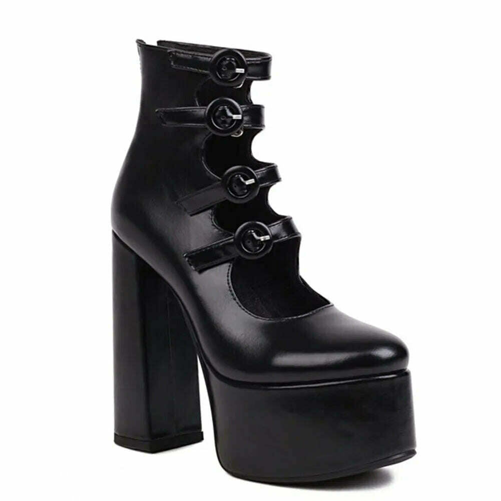 RIBETRINI Platform High Heels Summer Cutout Ankle Boots Zip Design Party Dress Sexy Punk Buckle Round Toe Shoes Motorcycle Boots - KIMLUD