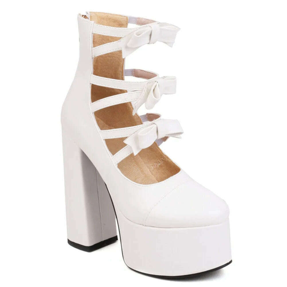 RIBETRINI Platform High Heels Summer Cutout Ankle Boots Zip Design Party Dress Sexy Punk Buckle Round Toe Shoes Motorcycle Boots - KIMLUD